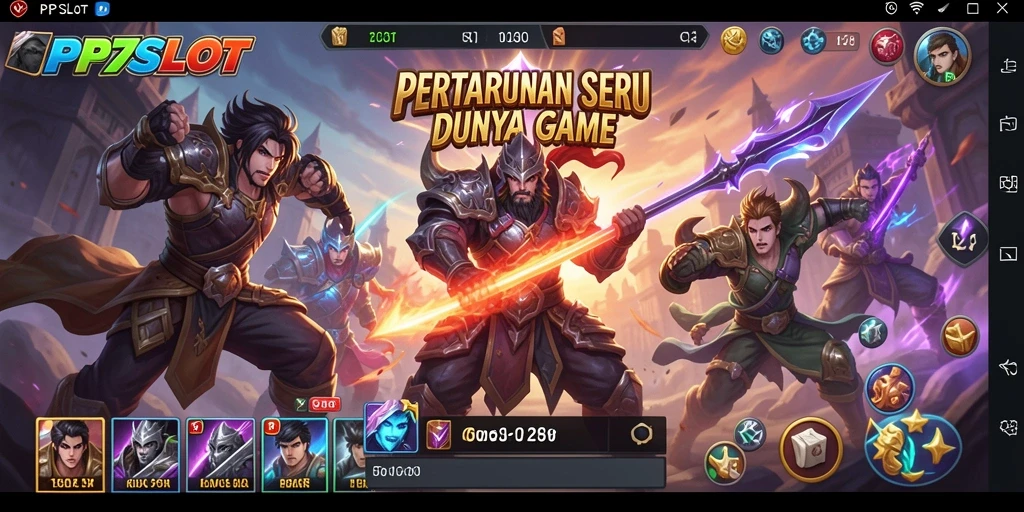 Tampilan seru gameplay pertarungan di PP7SLOT dengan karakter unik.