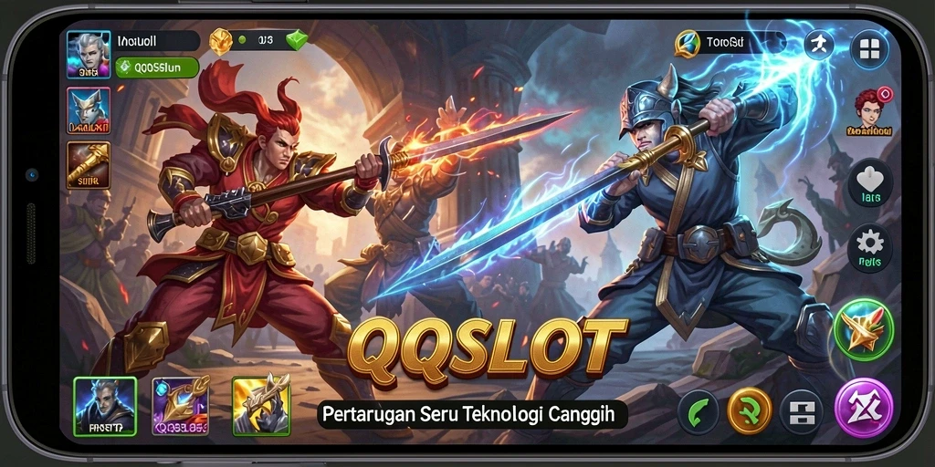 Tampilan gameplay QQSLOT yang menegangkan saat pertarungan berlangsung.