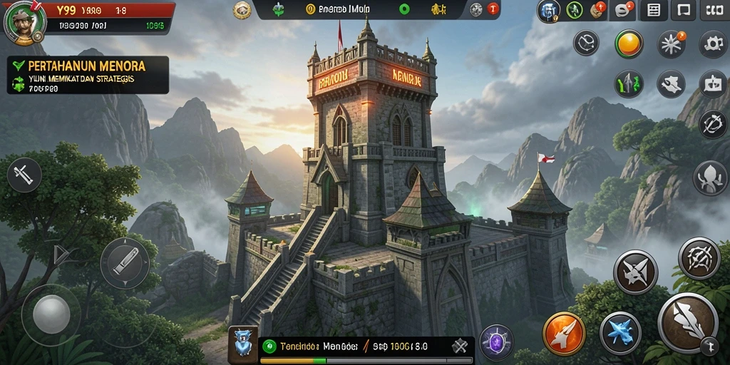 Screenshot gameplay Y89 menampilkan momen seru dalam pertahanan menara.
